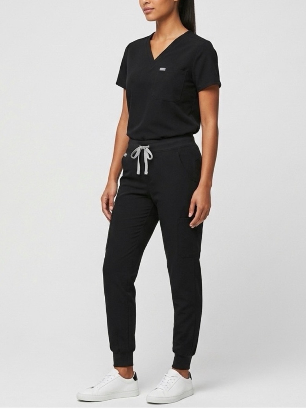 FIGS Women's Black Scrub Set Catarina Top High Rise Jogger Size XS